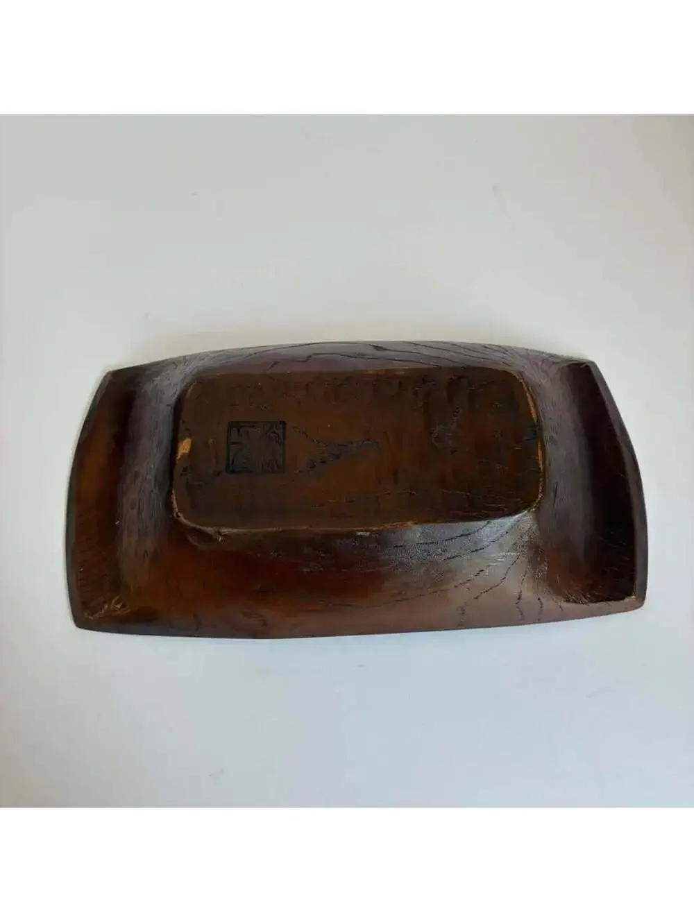 Vintage Japanese Carved Wood Bowl Tray 10” Signed Artisan Handled Rustic Decor